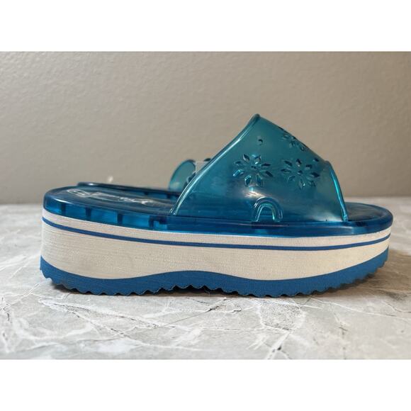 Girls Y2K Surf Bay Platform Jelly Blue White Slip On Sandals Size 1 New - Picture 3 of 6